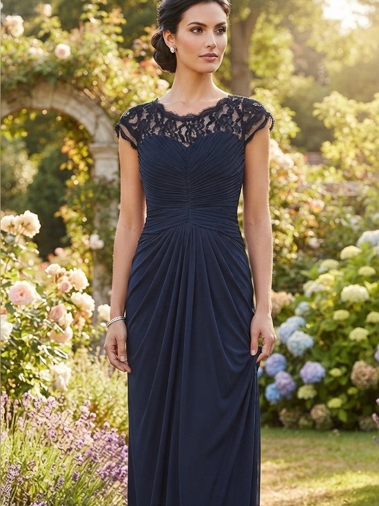 Adrianna Papell Dresses & Skirts - Adrianna Papell Lace Yoke Navy Cocktail Maxi Dress 2